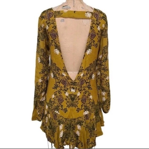 SOLD, DO NOT BUY. Free People Smooth Talker Mustard Floral Open Back Swing - Picture 3 of 4